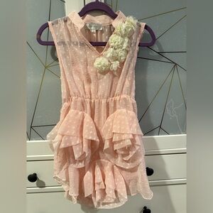 Trish Scully Girls Pink Swiss Dot Chiffon Rosette Party Dress Size 5